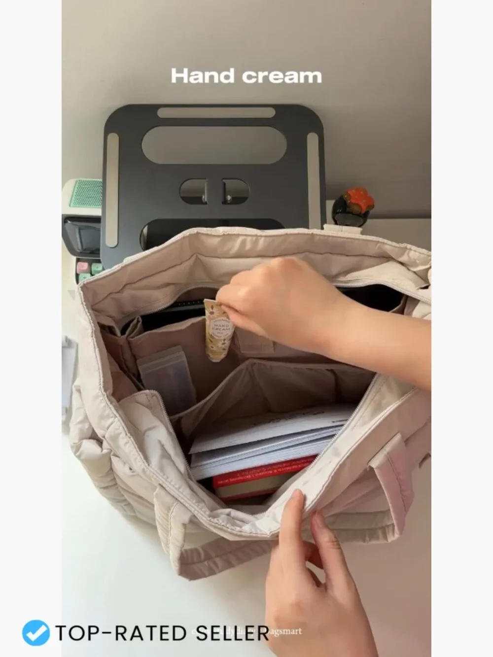 Puffy Tote Bag Lightweight Shoulder Handbag with Compartments for Travel Work
